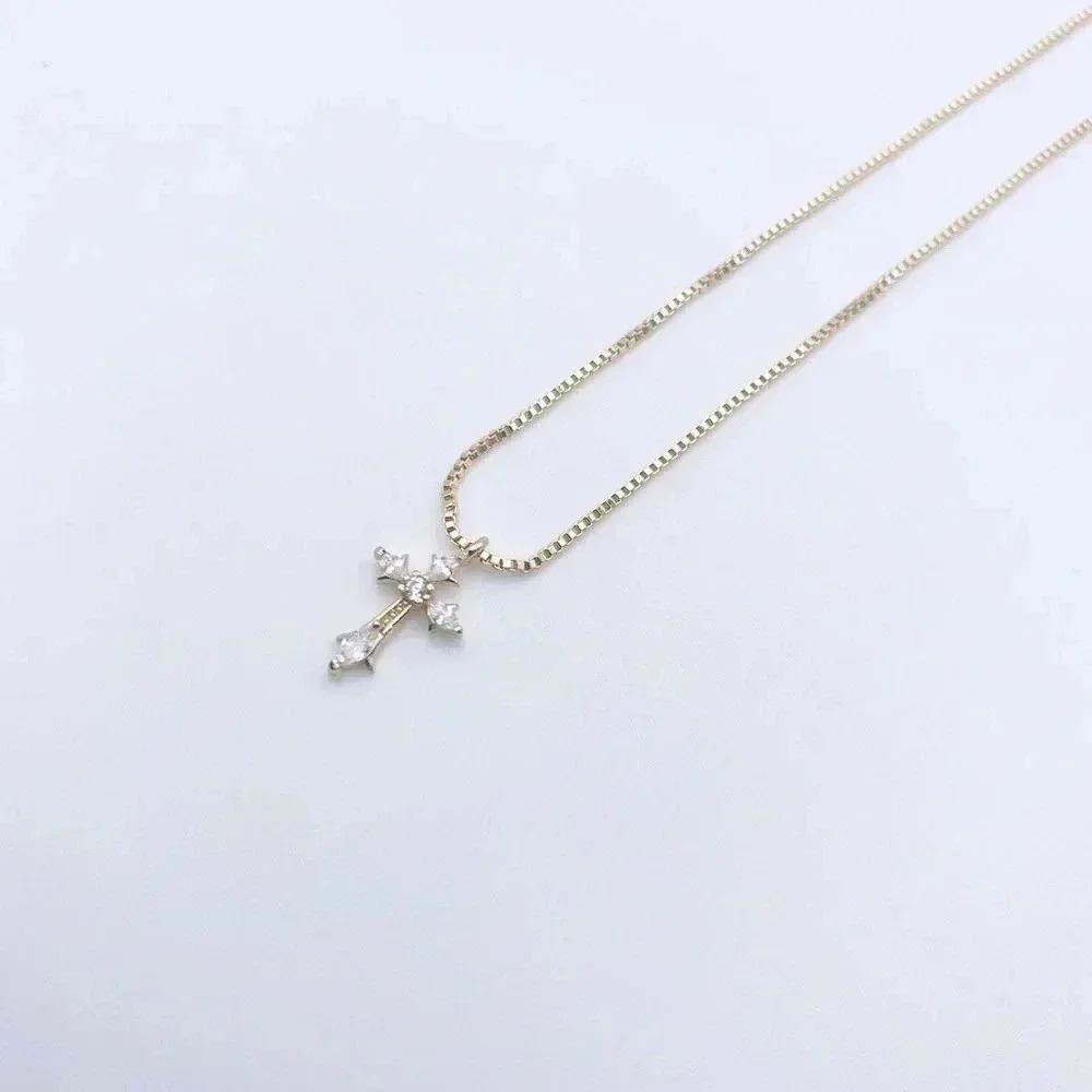Gold Cross Necklace for woman | Dainty Cross Necklace | CZ Pendant Cross Pendant - Picture 3 of 6